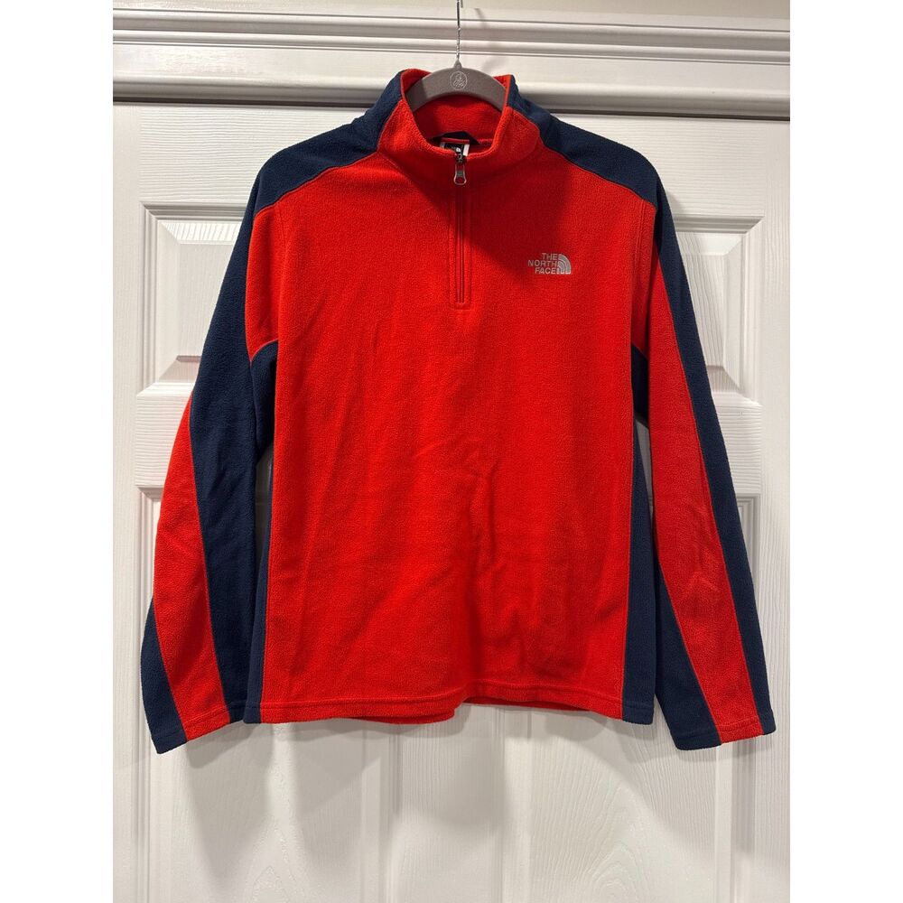 The North Face Quarter Zip Pull Over Fleece Jacket Red Blue Boys XL 18/20